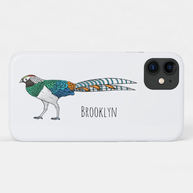 Lady amherst's pheasant bird cartoon illustration Case-Mate iPhone case (Back (Horizontal))