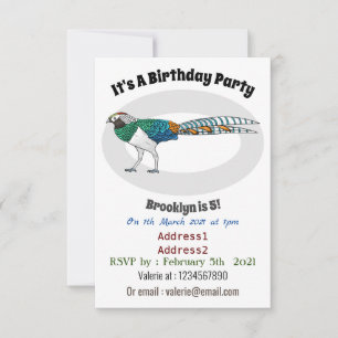 Lady amherst's pheasant bird cartoon illustration invitation