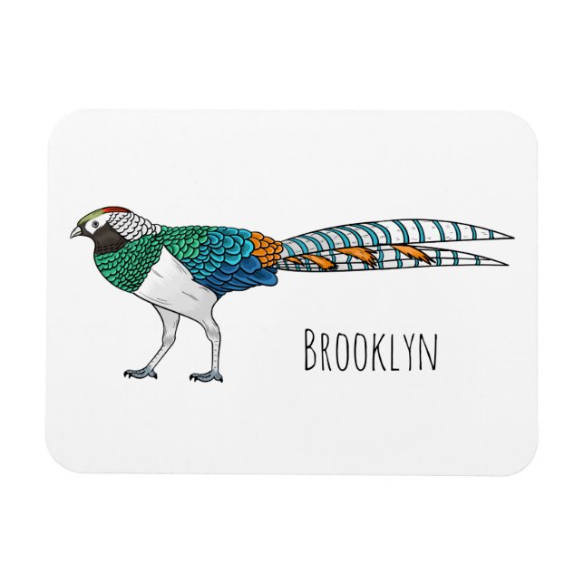 Lady amherst's pheasant bird cartoon illustration magnet (Horizontal)