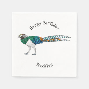 Lady amherst's pheasant bird cartoon illustration napkins