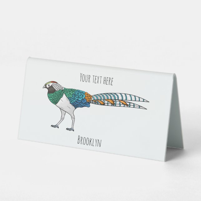 Lady amherst's pheasant bird cartoon illustration  table tent (Front)