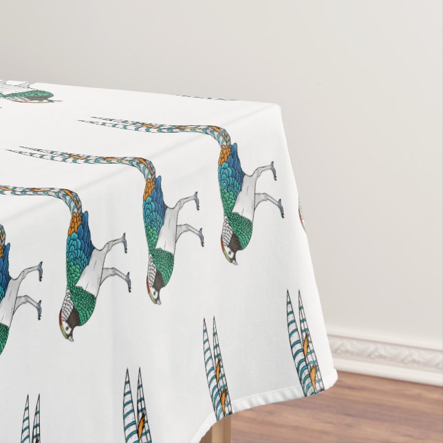 Lady amherst's pheasant bird cartoon illustration tablecloth (In Situ)