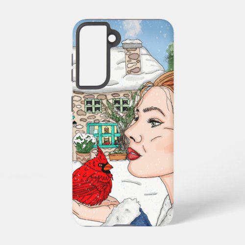 Lady and Cardinal by English Cottage Art Samsung Galaxy S21 Case