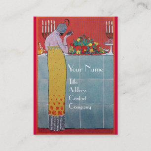 LADY AND FRUITS TABLE SET ART DECO WEDDING PLANNER BUSINESS CARD