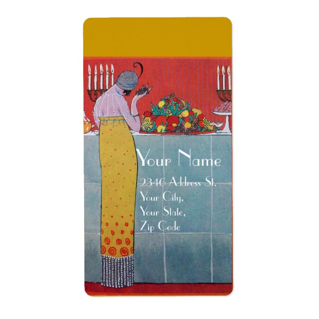 LADY AND FRUITS TABLE SET ART DECO WEDDING PLANNER LABEL (Front)