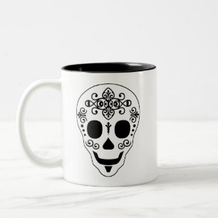 Lady and Gent Sugar Skull by Leslie Peppers Two-Tone Coffee Mug