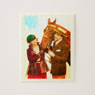 Lady and gent with horse vintage art jigsaw puzzle