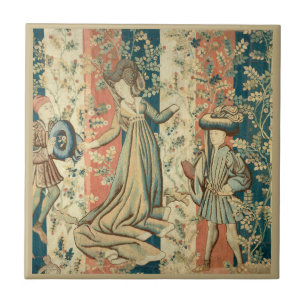 Lady and Gentlemen Medieval Middle Ages Ceramic Tile