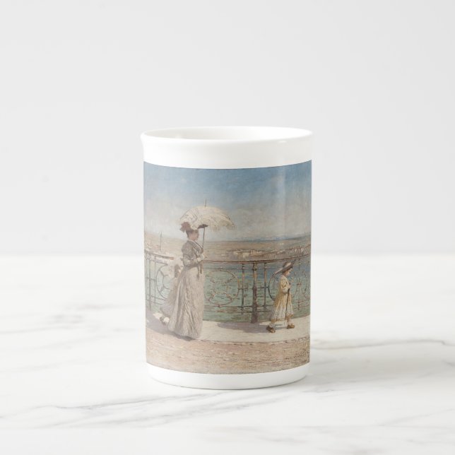 Lady and Girls on the Ponte Nuovo Bridge in Verona Bone China Mug (Front)