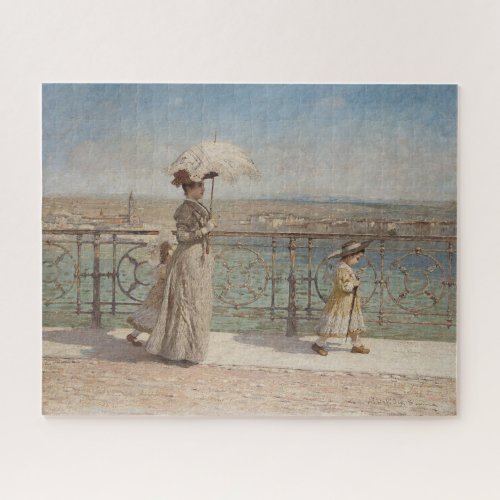Lady and Girls on the Ponte Nuovo Bridge in Verona Jigsaw Puzzle