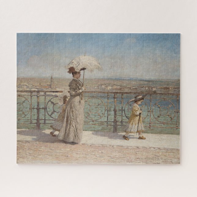 Lady and Girls on the Ponte Nuovo Bridge in Verona Jigsaw Puzzle (Horizontal)