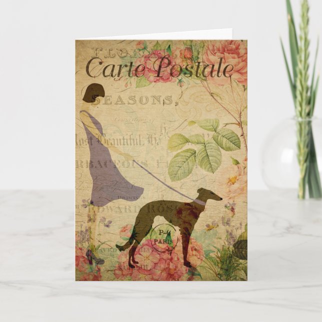 Lady and Greyhound Vintage French Postcard (Front)