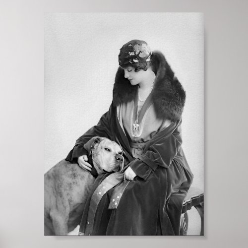 Lady and Her Dog Black and White Vintage Art Poster