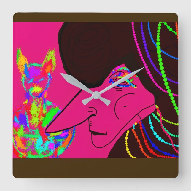 Lady and Her Magical Rainbow Doll  Square Wall Clock (Front)