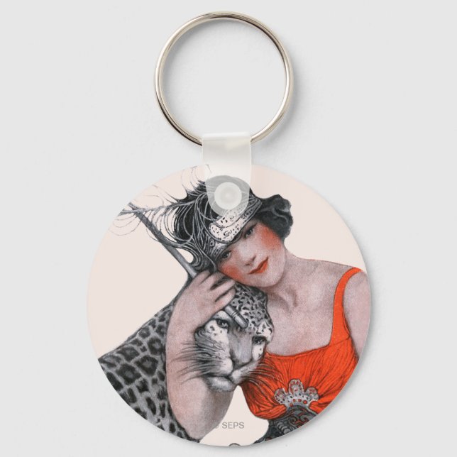 Lady and Leopard Keychain (Front)