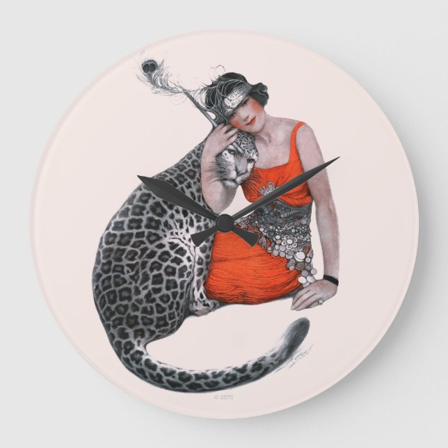 Lady and Leopard Large Clock (Front)