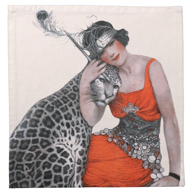 Lady and Leopard Napkin (Front)