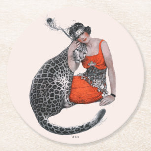 Lady and Leopard Round Paper Coaster