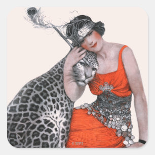Lady and Leopard Square Sticker