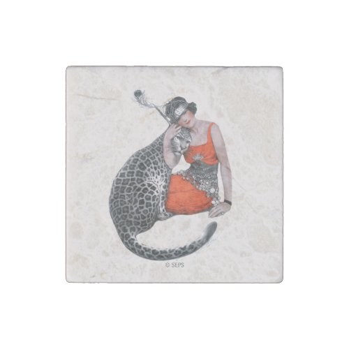 Lady and Leopard Stone Magnet