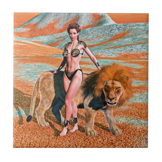Lady and Lion Ceramic Tile (Front)