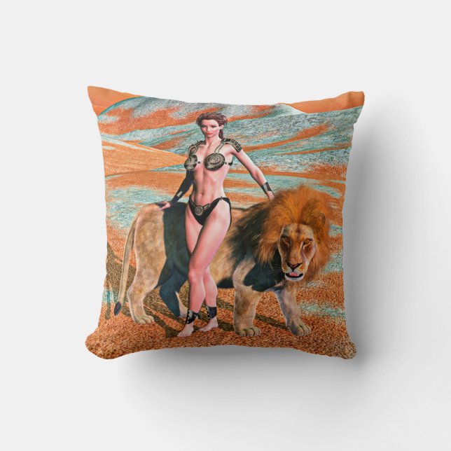 Lady and Lion Throw Pillow (Front)