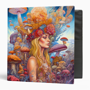 Lady And Mushrooms Surreal Fantasy Art 3 Ring Binder