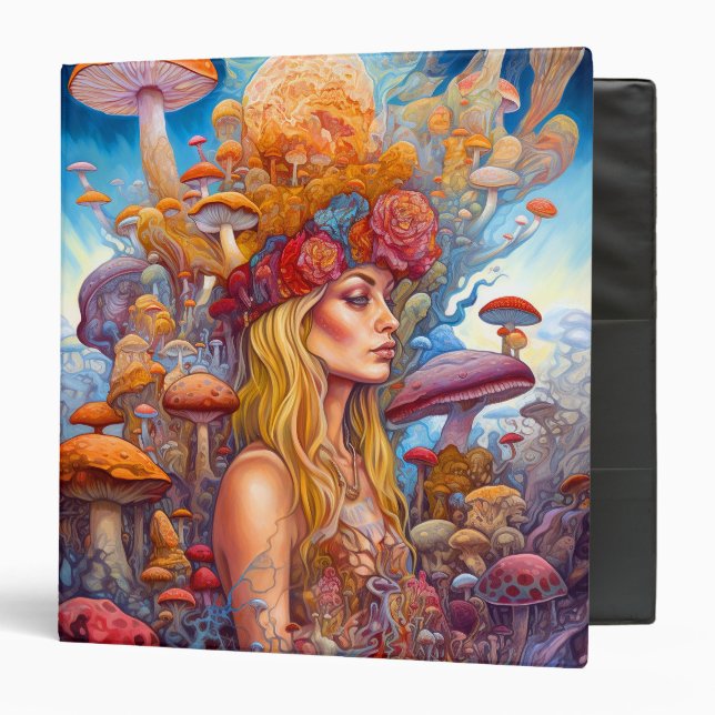 Lady And Mushrooms Surreal Fantasy Art 3 Ring Binder (Front/Inside)