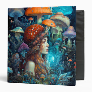 Lady And Mushrooms Surreal Fantasy Art 3 Ring Binder