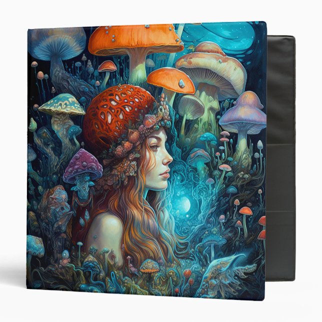 Lady And Mushrooms Surreal Fantasy Art 3 Ring Binder (Front/Inside)