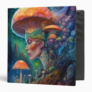 Lady And Mushrooms Surreal Fantasy Art 3 Ring Binder