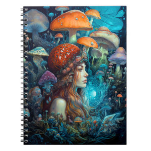 Lady And Mushrooms Surreal Fantasy Art Notebook