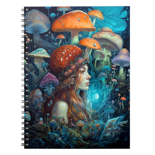 Lady And Mushrooms Surreal Fantasy Art Notebook (Front)