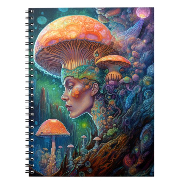 Lady And Mushrooms Surreal Fantasy Art Notebook (Front)