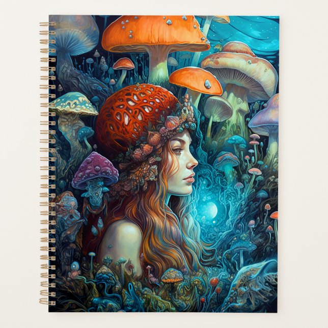 Lady And Mushrooms Surreal Fantasy Art Planner (Front)