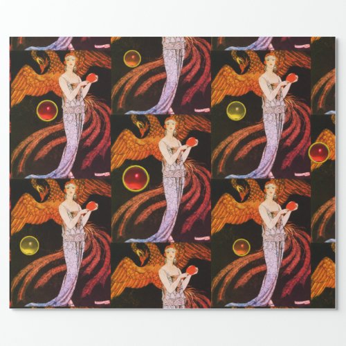 LADY AND PHOENIX ART DECO BEAUTY FASHION COSTUME WRAPPING PAPER