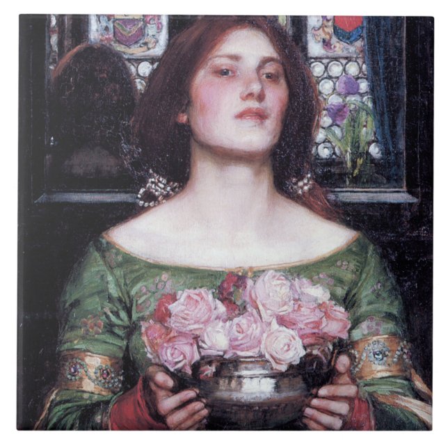 Lady and Roses, John William Waterhouse Ceramic Tile (Front)