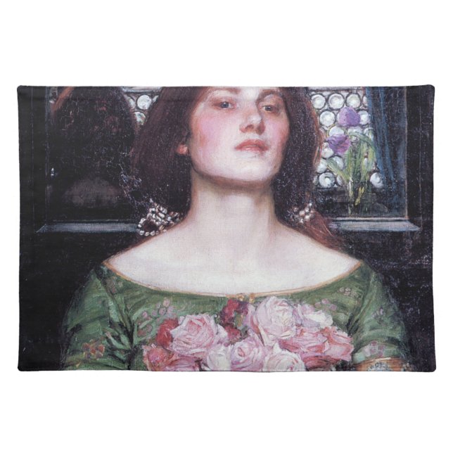 Lady and Roses, John William Waterhouse Cloth Placemat (Front)