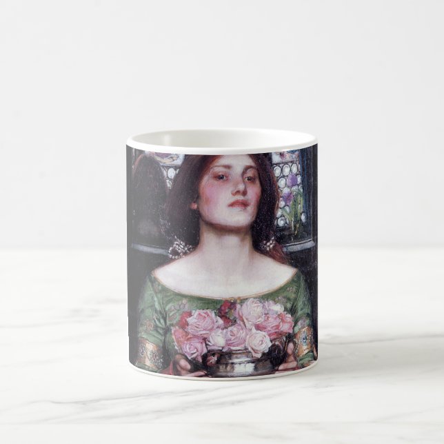 Lady and Roses, John William Waterhouse Coffee Mug (Center)