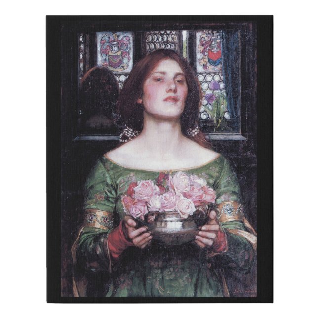 Lady and Roses, John William Waterhouse Faux Canvas Print (Front)