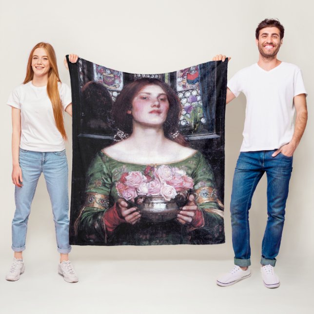 Lady and Roses, John William Waterhouse Fleece Blanket (In Situ)