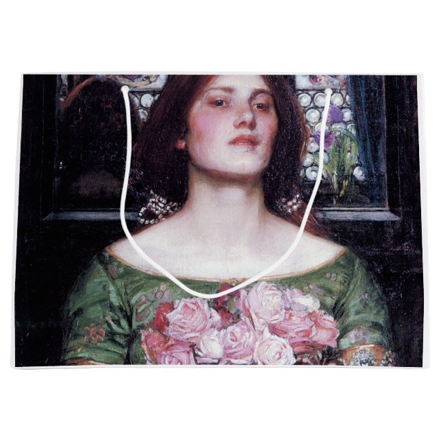 Lady and Roses, John William Waterhouse Large Gift Bag (Front)