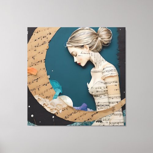 Lady and the Moon Collage Canvas Print