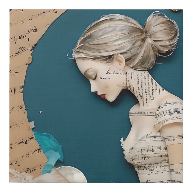Lady and the Moon Collage Faux Canvas Print (Front)