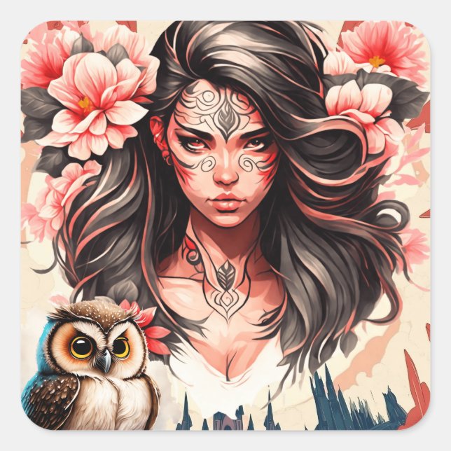 Lady and the Owl Square Sticker (Front)