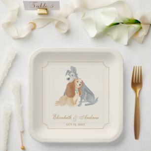 Lady and the Tramp Bride and Groom Wedding Date Paper Plates