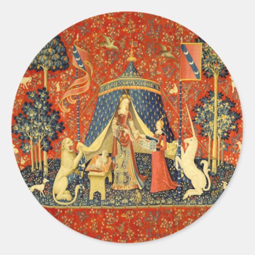 Lady and the Unicorn Medieval Tapestry Art Classic Round Sticker