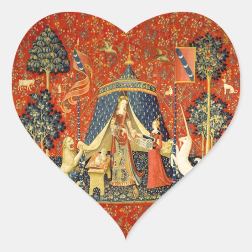 Lady and the Unicorn Medieval Tapestry Art Heart Sticker