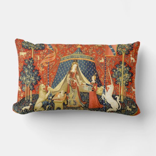 Lady and the Unicorn Medieval Tapestry Art Lumbar Pillow