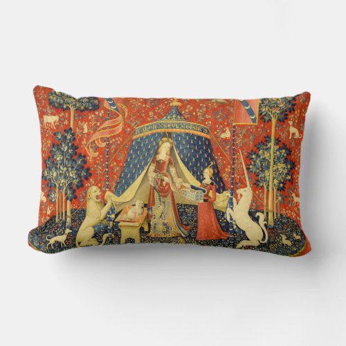 Lady and the Unicorn Medieval Tapestry Art Lumbar Pillow